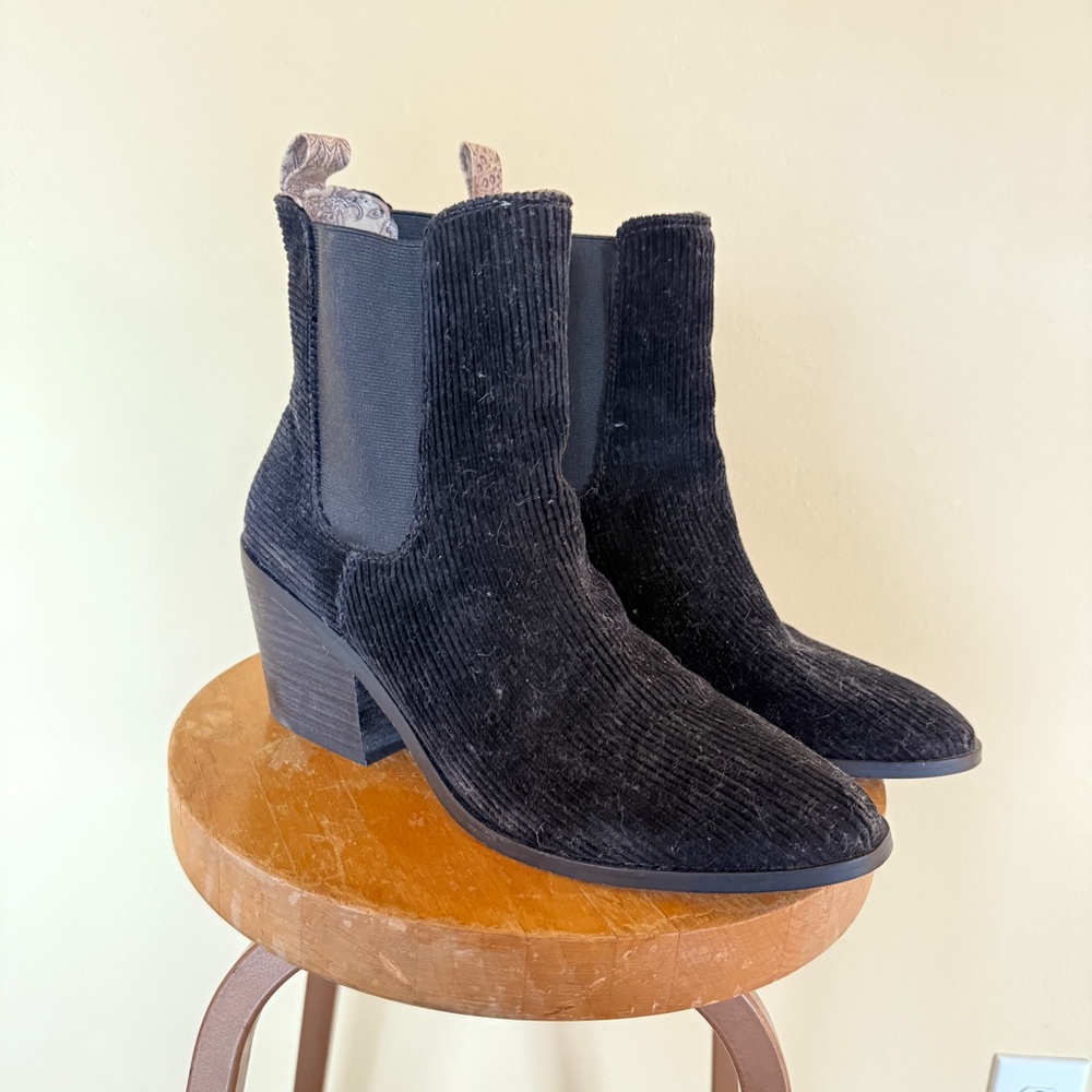 Black Corduroy Block Heel Ankle Boots